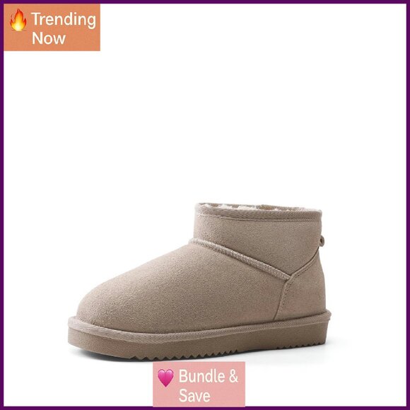 Genuine Suede Ankle Boots with Faux Fur Lining Memory Foam Slip On Winter